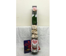 FR222(Only you )single rose with chocolate,bear &love cup from $49.99 L:$69.99choose colour from red,white,pink,purple,yellow&orange